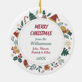 サンタハットアラスカンマラムートクリスマスイメージリース セラミックオーナメント (裏面)