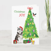 サンタハットアラスカンマラムートドッグアンドホリデーツリー シーズンカード (正面)