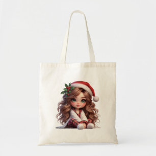 サンタハットアートが登場する可愛いクリスマスガール トートバッグ