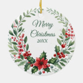 サンタハットイングリッシュブルドッグウォーターリース セラミックオーナメント (裏面)