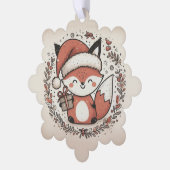 サンタハットウォラスメッセージカード付きキュートフォックス オーナメントカード (左)