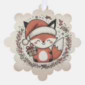 サンタハットウォラスメッセージカード付きキュートフォックス オーナメントカード (正面)