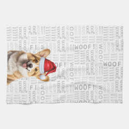 サンタハットウーフクリスマスにウェルシュコーグドッグ キッチンタオル