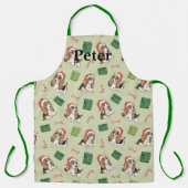 サンタハットエプロンを着たかわいい子犬 エプロン (正面)