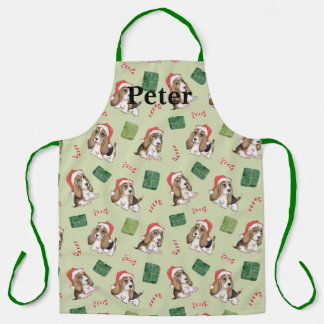サンタハットエプロンを着たかわいい子犬 エプロン