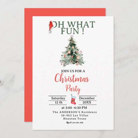 サンタハットオウハッおもしろいクリスマスパーティの招待状 招待状 (正面/裏面)