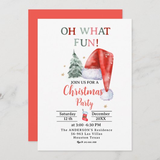 サンタハットオハイドーおもしろいクリスマスパーティー 招待状 (正面/裏面)