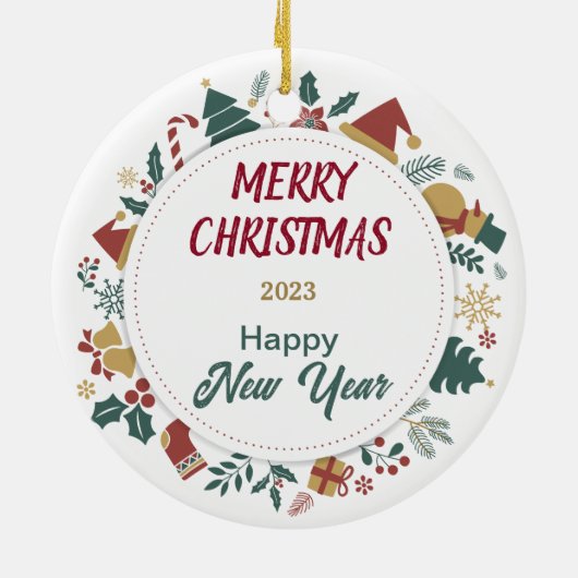 サンタハットオーストラリアケルパイドッグクリスマスリース セラミックオーナメント (裏面)