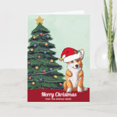 サンタハットカスタムクリスマスツリーの可愛いクリスマスコルギ シーズンカード (正面)