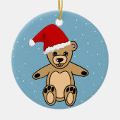 サンタハットキッズがかわいいテディベア セラミックオーナメント (正面)