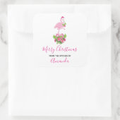 サンタハットキッチンのピンクフラミンゴお洒落 スクエアシール (バッグ)