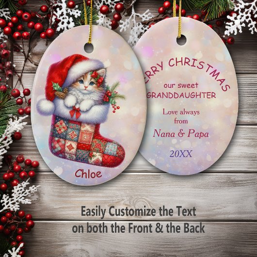 サンタハットキットインストッキング孫娘 セラミックオーナメント