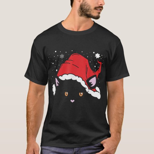 サンタハットキャット顔クリスマスキッチンラバーズクリスマスP Tシャツ (正面)