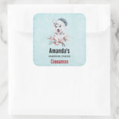 サンタハットキャンドルビジネスのクリスマスハスキー犬 スクエアシール (バッグ)