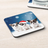 サンタハットクリスマスと可愛いチワホアパピス コースター (左側)