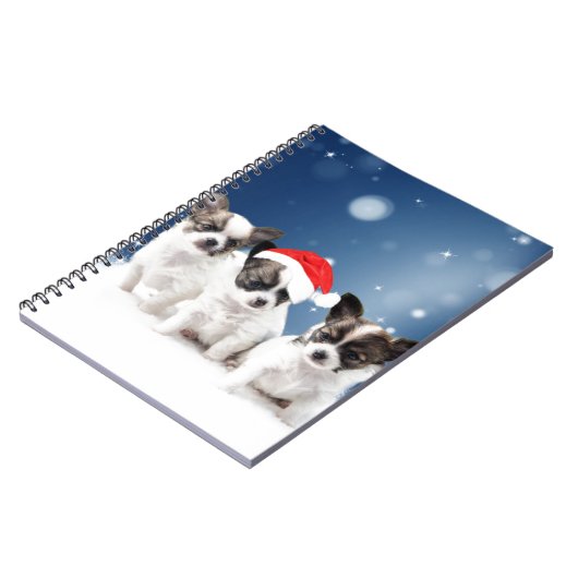 サンタハットクリスマスと可愛いチワホアパピス ノートブック (左側)