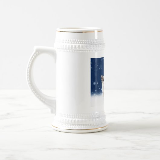 サンタハットクリスマスと可愛いチワホアパピス ビールジョッキ (左)