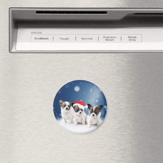 サンタハットクリスマスと可愛いチワホアパピス マグネット (インサイチュ (食洗機))