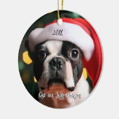 サンタハットクリスマスと可愛いボストンテリア セラミックオーナメント (左)