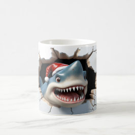 サンタハットクリスマスと3Dサメ コーヒーマグカップ