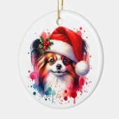 サンタハットクリスマスにパピロンパーソナライズされた犬 セラミックオーナメント (左)