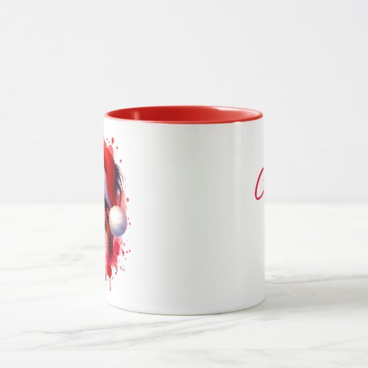 サンタハットクリスマスにパピロンパーソナライズされた犬 マグカップ (中央)