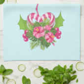 サンタハットクリスマスにピンクのフラミンゴお洒落 キッチンタオル (折り畳み)