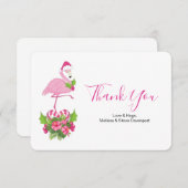 サンタハットクリスマスにピンクのフラミンゴお洒落 サンキューカード (正面/裏面)