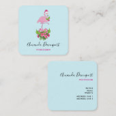 サンタハットクリスマスにピンクのフラミンゴお洒落 スクエア名刺 (正面/裏面)