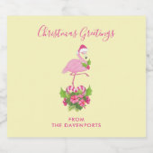 サンタハットクリスマスにピンクのフラミンゴお洒落 ビールラベル (シングルラベル)