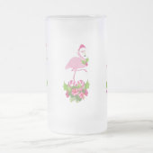 サンタハットクリスマスにピンクのフラミンゴお洒落 フロストグラスビールジョッキ (中央)