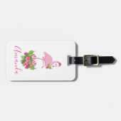 サンタハットクリスマスにピンクのフラミンゴお洒落 ラゲッジタグ (正面横)
