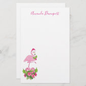 サンタハットクリスマスにピンクのフラミンゴお洒落 便箋 (正面/裏面)
