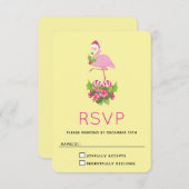 サンタハットクリスマスにピンクのフラミンゴお洒落 出欠カード (正面/裏面)