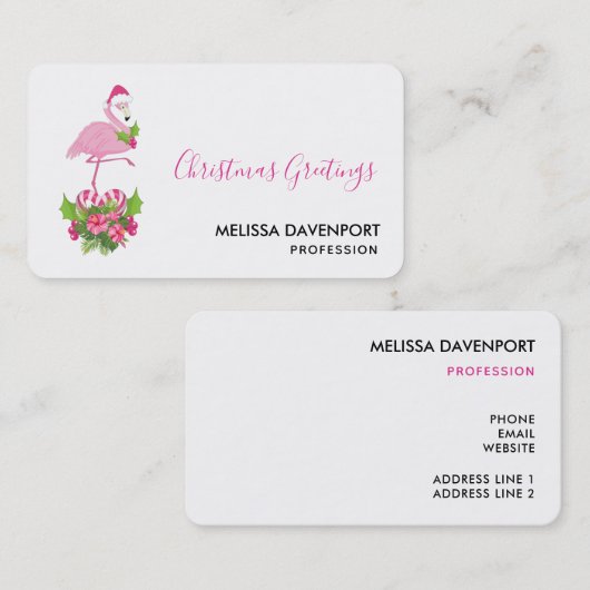 サンタハットクリスマスにピンクのフラミンゴお洒落 名刺 (正面/裏面)