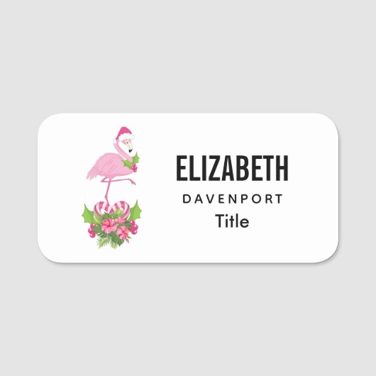サンタハットクリスマスにピンクのフラミンゴお洒落 名札 (正面)