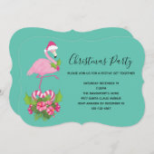 サンタハットクリスマスにピンクのフラミンゴお洒落 招待状 (正面/裏面)