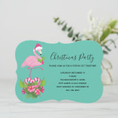 サンタハットクリスマスにピンクのフラミンゴお洒落 招待状 (スタンド正面)