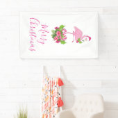 サンタハットクリスマスにピンクのフラミンゴお洒落 横断幕 (インサイチュ)