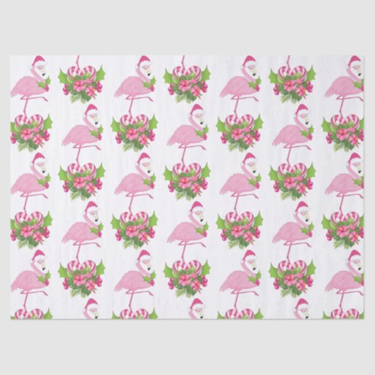 サンタハットクリスマスにピンクのフラミンゴお洒落 薄葉紙 (正面)