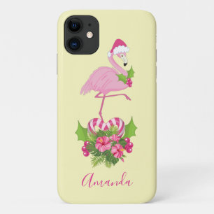 サンタハットクリスマスにピンクのフラミンゴお洒落 iPhone 11 ケース