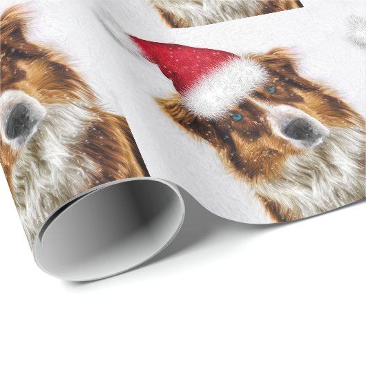 サンタハットクリスマスに住むオーストラリアの羊飼い ラッピングペーパー (ロールコーナー)