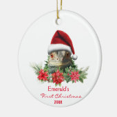 サンタハットクリスマスに可愛いイグアナパーソナライズされた セラミックオーナメント (左)