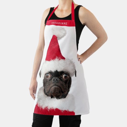 サンタハットクリスマスに可愛いブラックパグ エプロン (インサイチュ)