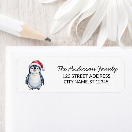 サンタハットクリスマスに可愛いペンギン差出人住所 ラベル (インサイチュ)