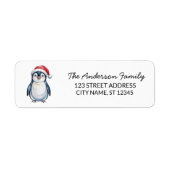 サンタハットクリスマスに可愛いペンギン差出人住所 ラベル (正面)