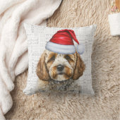サンタハットクリスマスに愛らしいコックパプー犬 クッション (ブランケット)