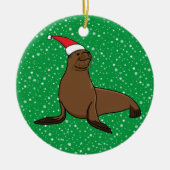 サンタハットクリスマスに訪れたいアシカ セラミックオーナメント (正面)