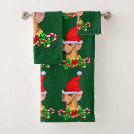 サンタハットクリスマスのダックスシュント バスタオルセット