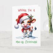 サンタハットクリスマスの漫画パーソナライズされた牛 シーズンカード (正面)